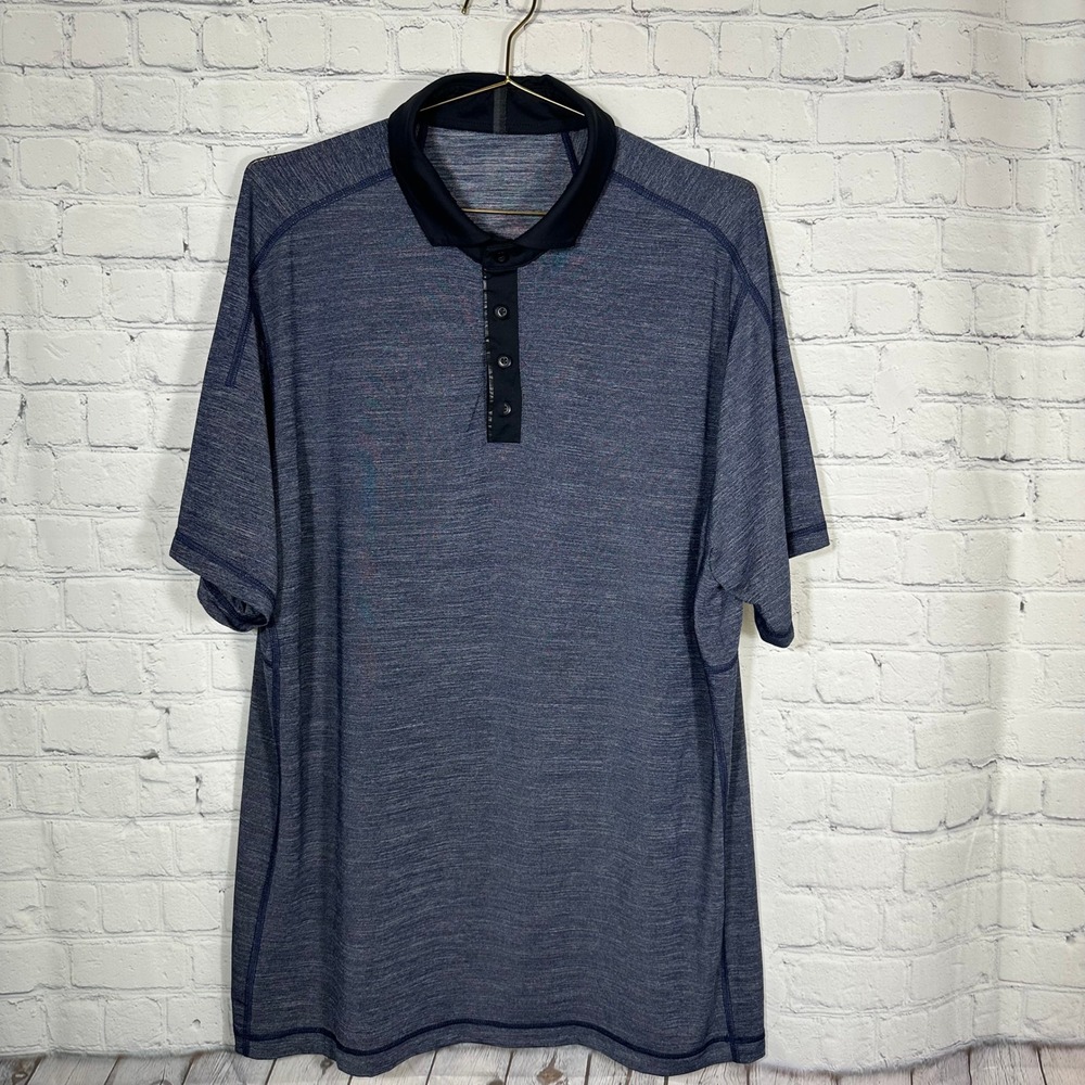 Lululemon Metal Vent Tech Polo Shirt Mens XL Blue Heathered Short Sleeve Golf‎